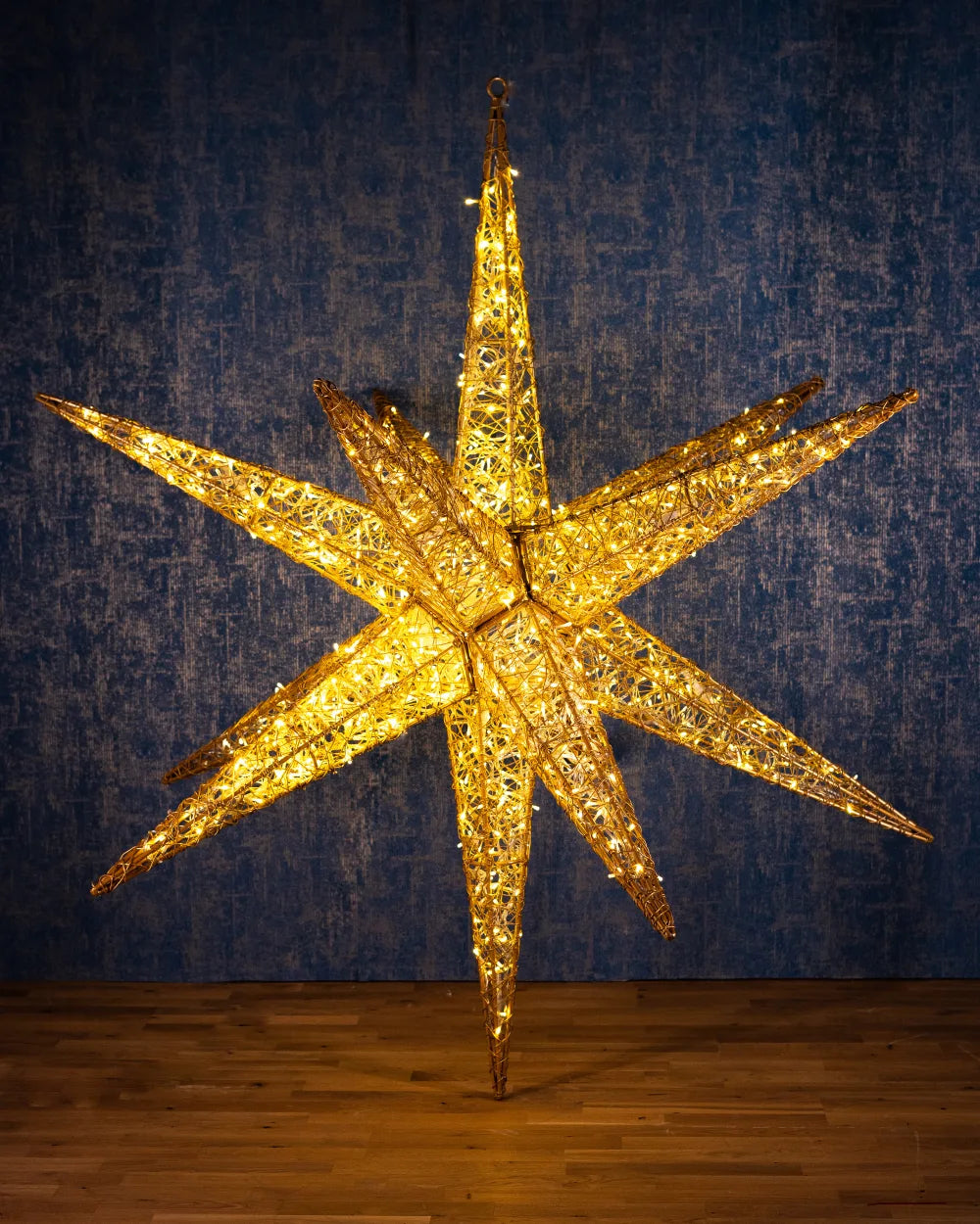 LED Star TWELVER – twelve-point light sculpture, 200 cm, gold