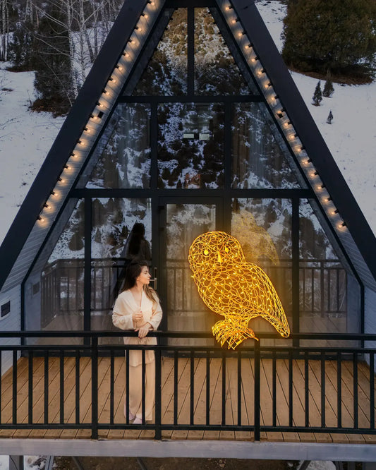 LED-Deko-Eule aus Aluminium – 120 cm hoch, gold, wetterfest für Außenbereich