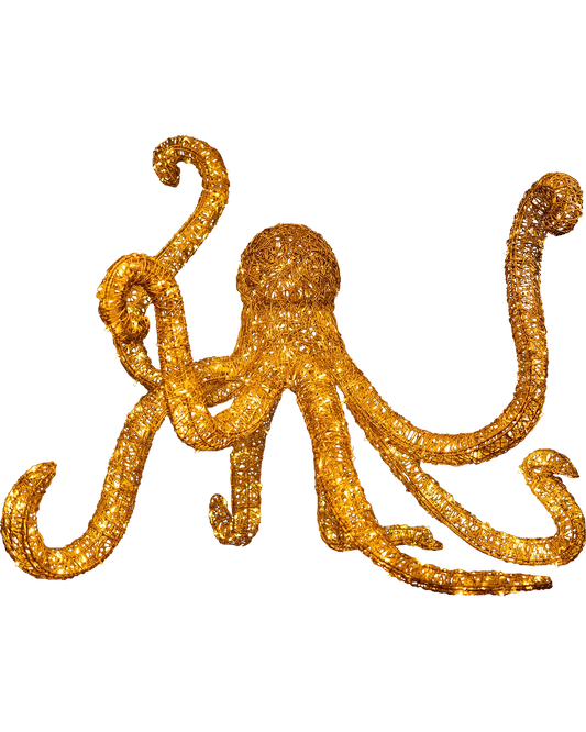 LED-Oktopus aus Aluminium – 130 cm, gold, wetterfeste Lichtfigur für außen